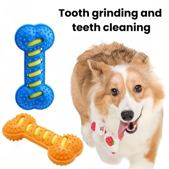 mdesiwst Dog Bone Toy Squeaky Chew Toy Textured Rubber Bone Safe Teeth Cleaning Toy for Teething Puppies And Large Dogs Oral Care