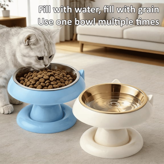 mdesiwst Elevated Pet Bowl, Detachable Stainless Steel Inner Bowl, Raised Cat Water or Food Bowl, Protects Pets Spine, Elevated Feeder for Indoor Cats