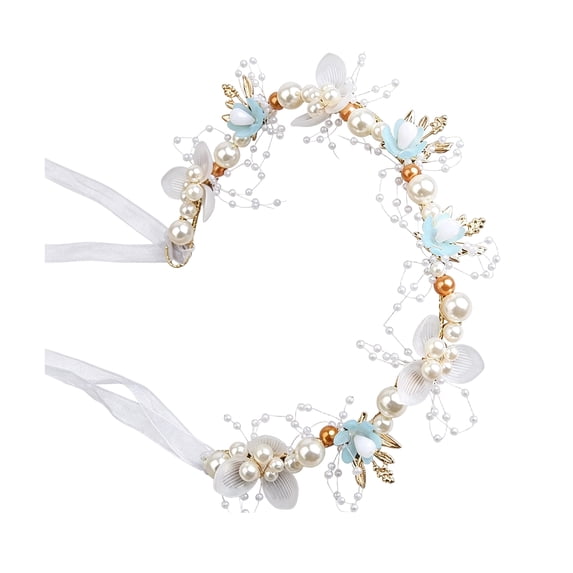 mdesiwst Fairy Girl Headband Bright Color Imitation Pearls Flower Decor Princess Hair Hoop Party Crown Hair Accessory