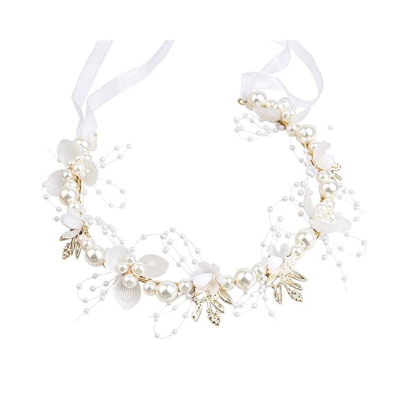 mdesiwst Fairy Girl Headband Bright Color Imitation Pearls Flower Decor Princess Hair Hoop Party Crown Hair Accessory