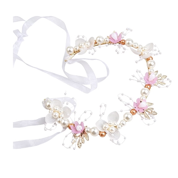 mdesiwst Fairy Girl Headband Bright Color Imitation Pearls Flower Decor Princess Hair Hoop Party Crown Hair Accessory