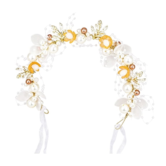 mdesiwst Fairy Girl Headband Bright Color Imitation Pearls Flower Decor Princess Hair Hoop Party Crown Hair Accessory