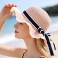 thumbnail image 1 of mdesiwst Family Beach Hat Natural Straw Woven Wide Brim Sun Protection Foldable Lightweight Summer Travel Hat with Ribbon Bow Parent-child Beach Hat, 1 of 8