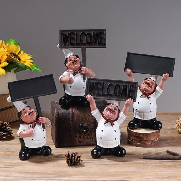 mdesiwst Fat Chef Resin Figurine Message Board Toothpick Holder Resin Chef Statue Sculpture Kitchen Counter Decor Ornament for Home Cafe Restaurant