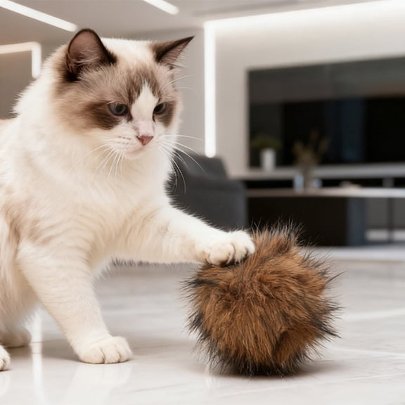 mdesiwst Faux Fur Cat Ball Soft Fluffy Cat Toy Ball Washable Furry Ball Stimulates Cats Hunting Instinct for Indoor Kittens Interactive Play Exercise