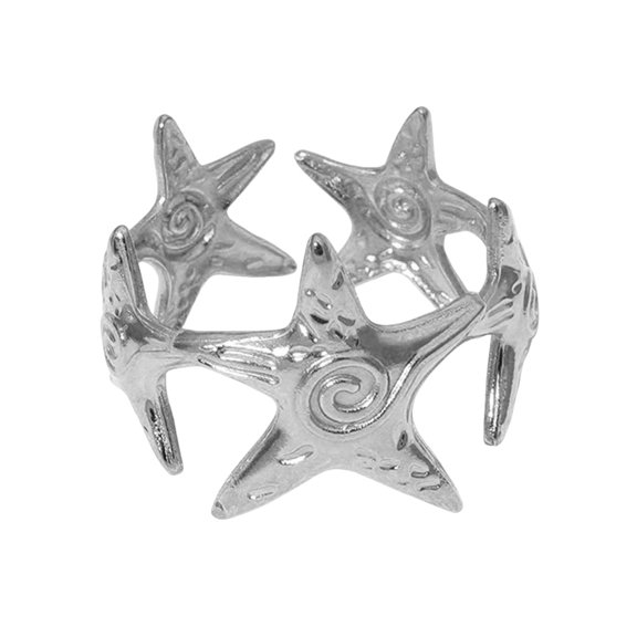 mdesiwst Finger Ring Universal Basic Stacking Style Adjustable Open Band Stainless Steel Texture Star Shape Finger Band Jewelry Gift