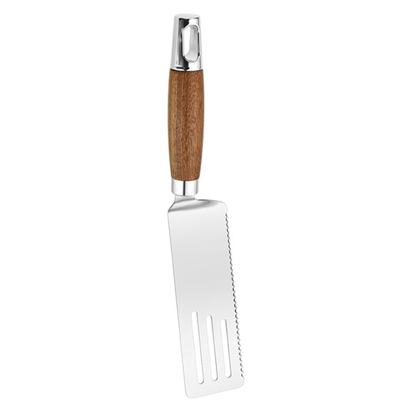 mdesiwst Flat Shovel Stainless Steel Slotted Spatula with Wooden Handle Heavy-Duty Turner for Steak Pancakes BBQ Heat-Resistant Essential Kitchen Tool for Flipping
