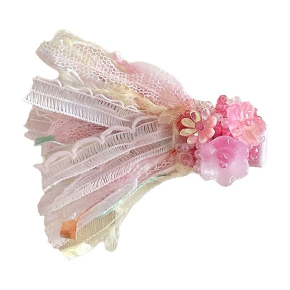 mdesiwst Girl Hairpin Three-Dimensional Flowers Bead Embellishments Hair Pin Mesh Tassels Strong Grip Hair Clip Hair Styling Tool