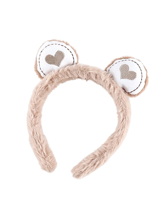 Hair Hoop Toothed Anti-Slip Plush Headband with Bear Ears Decor Fluffy Elastic Face Washing Makeup Hairband