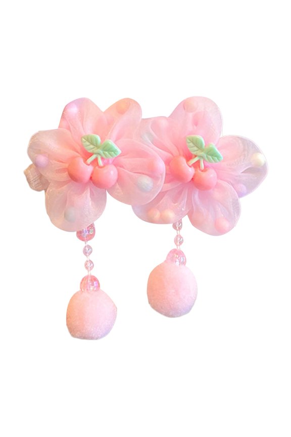 Hair Tie Soft Organza Flower Shape Hair Rope with Plush Tassels Imitation Pearls Decor High Elastic Band Bun Holder Hair Accessories