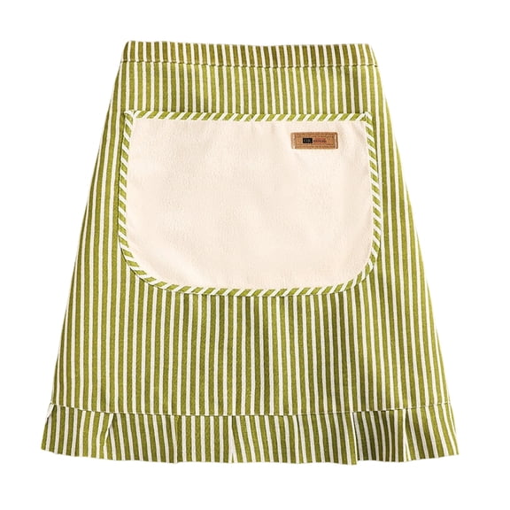 mdesiwst Half Apron with Ruffle Hem Adjustable Bib Apron Large Pocket Breathable Striped Design Cotton-Linen Kitchen Waist Apron for Cooking Baking Gardening