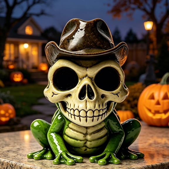 mdesiwst Halloween Skull Frog Figurine, Small Resin Frog Sculpture, Collectable Spooky Frog Ornament for Home Office Table Shelf Decor