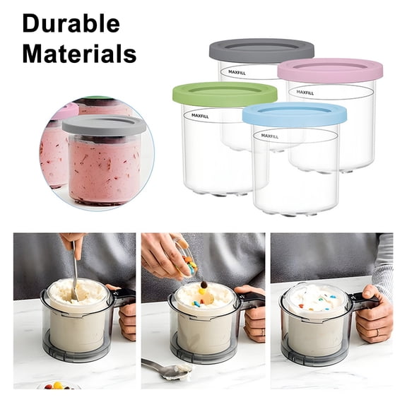 mdesiwst Ice Cream Cup Compatible with Ninja Creami NC299AM NC300s NC301 Series Reusable Airtight Transparent Storage Container Dishwasher Safe Macaron Colors Replacement Cups