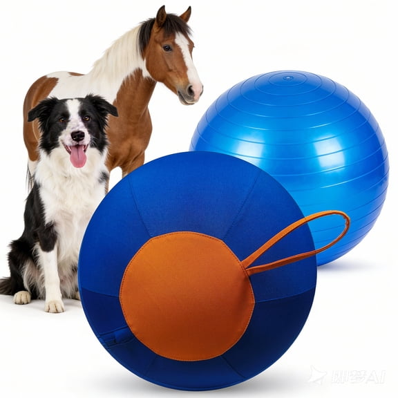 mdesiwst Inflatable Herding Ball for Dogs 18 Inches Calming Ball with Cover Handle Heavy-duty Dog Toy Ball for Training Large Breeds Active Play Exercise