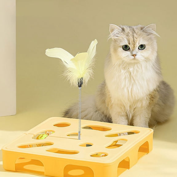 mdesiwst Interactive Puzzle Toy for Cats Puzzle Box with Jingle Balls Spring Feather Wand Cat Enrichment Toy for Indoor Cats Mental Stimulation And Exercise