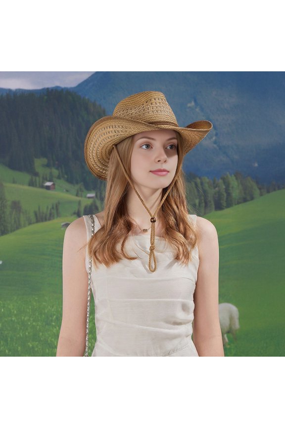 Jazz Hat Hollow Design Wide Brim Sun Hat Adjustable Drawstring Cowboy Hat Breathable Lightweight Summer Outdoor Hat