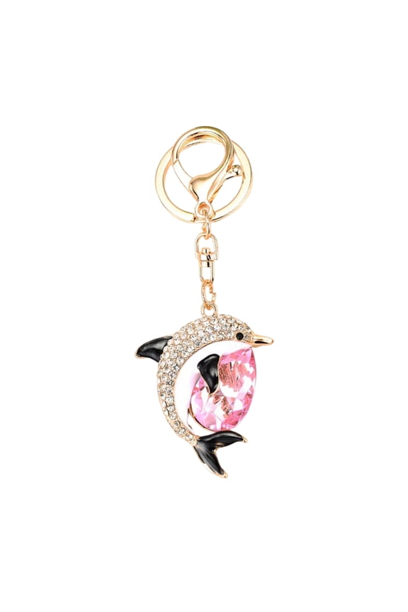 Key Ring Rhinestones-Encrusted Dolphin Shape Keychain Pendant with Strong Lobster Clasp Keys Bags Car Keys Accessories
