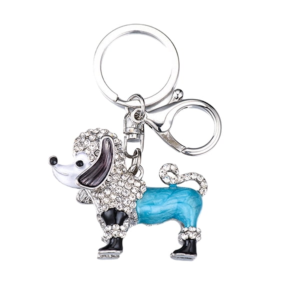 mdesiwst Keychain Pendant 3D Cartoon Poodle Dog Design Sparkling Rhinestones Inlaid Key Chain with Lobster Clasp Key Ring Bags Accessories