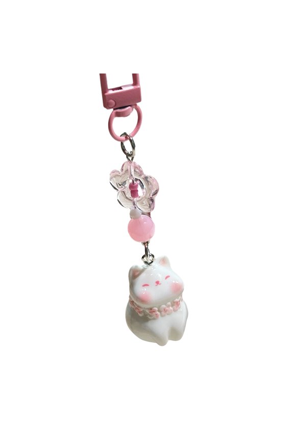 Keychain Pendant 3D Cat Beads Design Mini Size Keyring Keys Bags Phone Lanyard Versatile Hanging Ornament