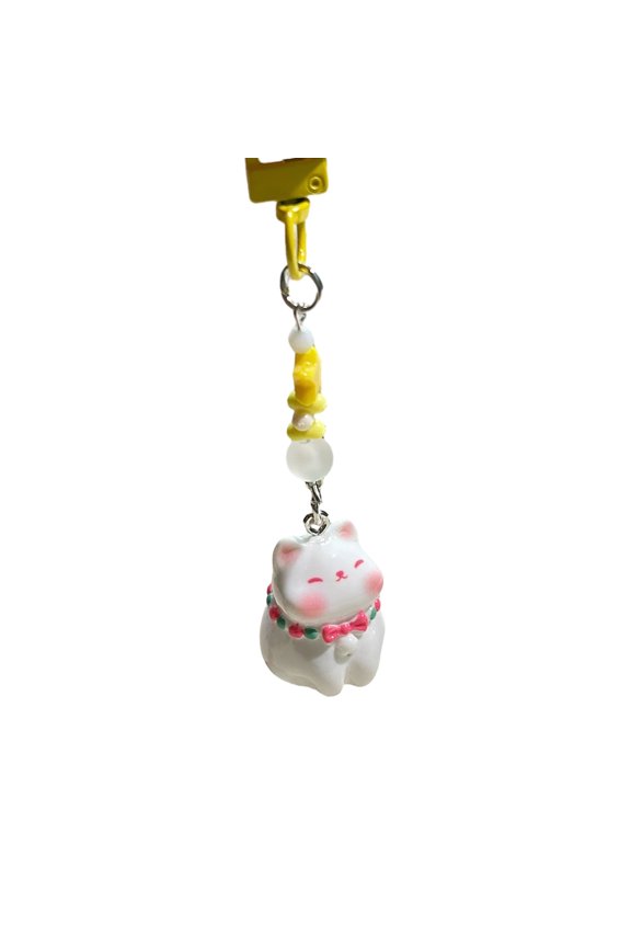 Keychain Pendant 3D Cat Beads Design Mini Size Keyring Keys Bags Phone Lanyard Versatile Hanging Ornament