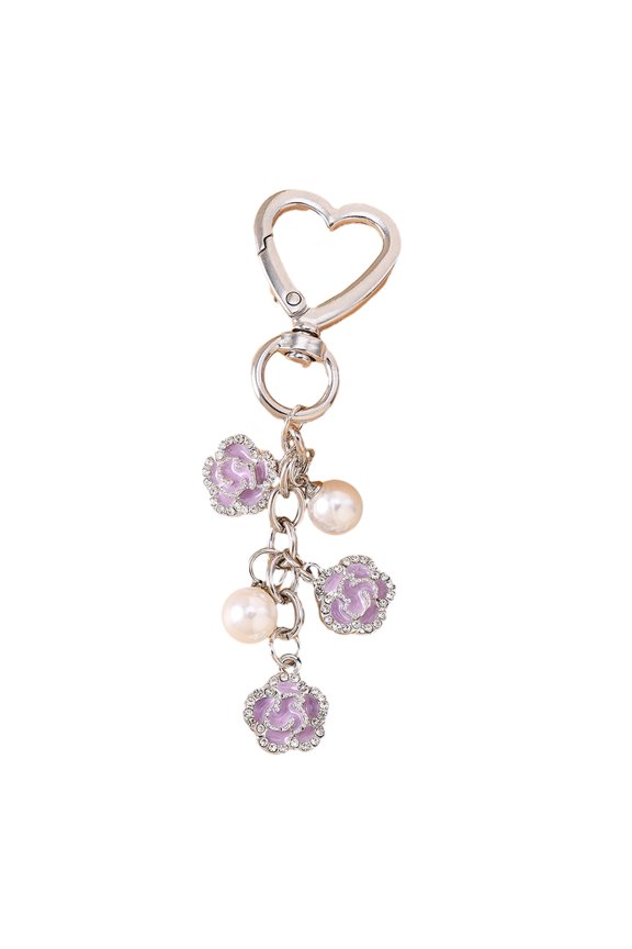 Keychain Pendant Rhinestones Inlaid Flower Imitation Pearls Charm Key Chain Zinc Alloy Key Ring Backpack Accessory