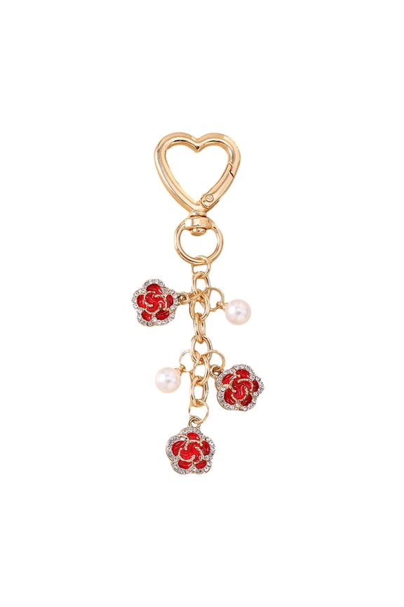 Keychain Pendant Rhinestones Inlaid Flower Imitation Pearls Charm Key Chain Zinc Alloy Key Ring Backpack Accessory