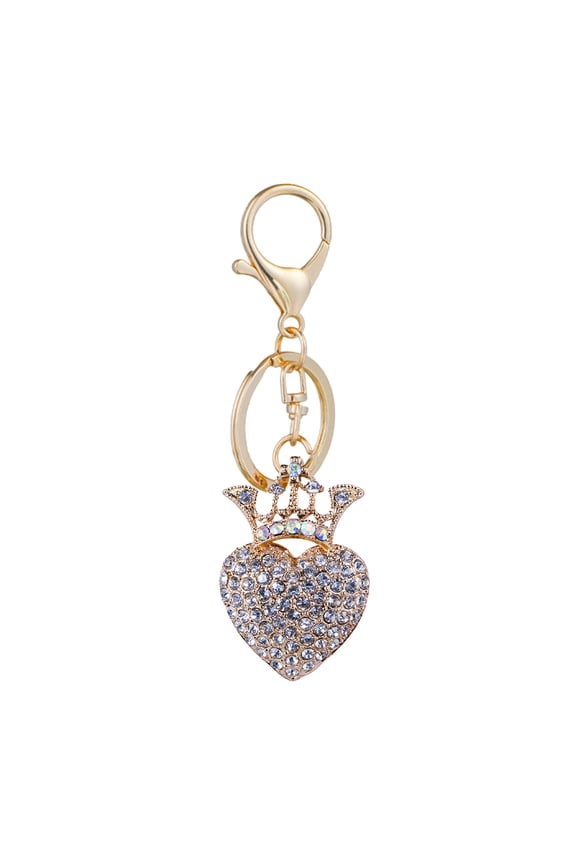 Keychain Sparkling Rhinestones Inlaid Heart Crown Design Keychain Pendant Enamel Oil Drip Process Smooth Edges Spring Buckle Key Holder Backpacks Accessory