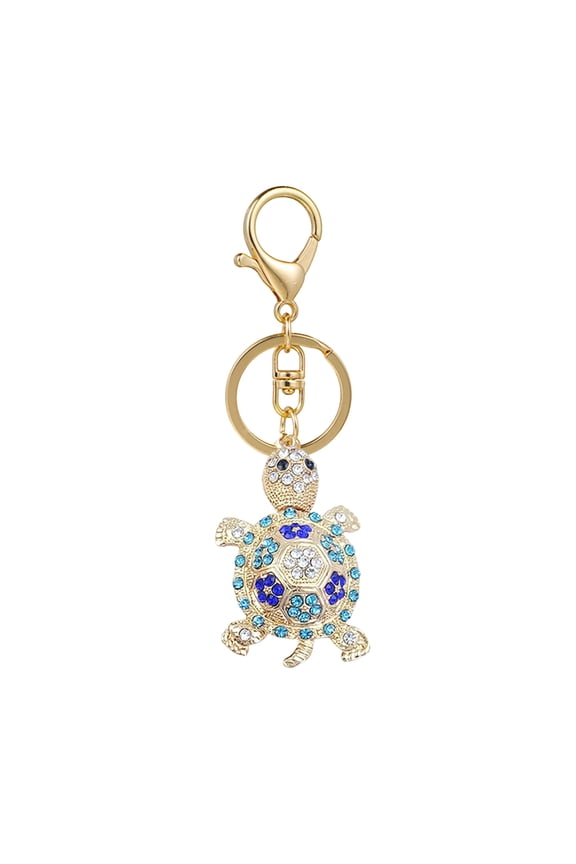 Keychain Sparkling Rhinestones Inlaid Turtle Design Keychain Pendant Enamel Oil Drip Process Spring Buckle Key Holder Car Key Bag Accessory