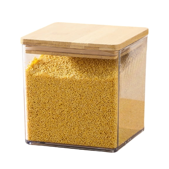 mdesiwst Large Square Flour Sugar Storage Container Airtight Plastic Food Jar with Wooden Lid for Flour Sugar Cookies Rice Coffee Beans Kitchen Pantry Organization