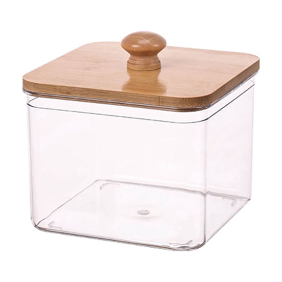 mdesiwst Laundry Beads Storage Box with Bamboo Cover Large Opening Acrylic Container Laundry Powder Beads Moisture Proof Organizer