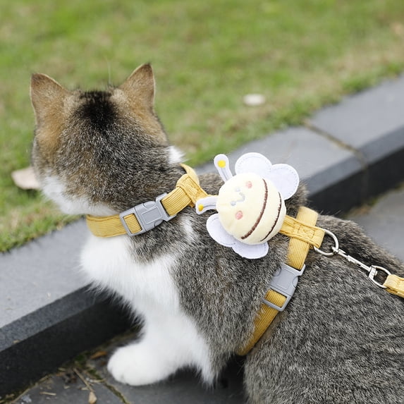 mdesiwst Little Bee Cat Harness Adjustable Kitten Harness with Leash Cute Bee Cat Harness for Kittens Adult Cats Safe Outdoor Walks
