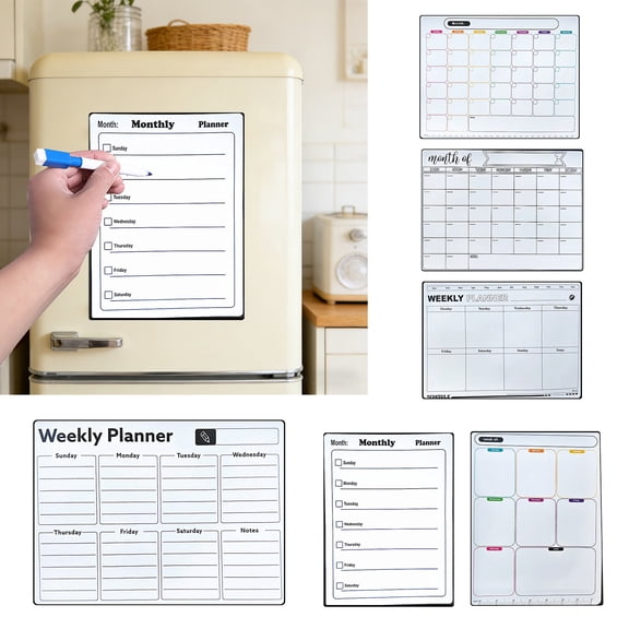 mdesiwst Magnetic Dry Erase Whiteboard for Fridge Reusable Monthly Calendar & Weekly Planner Blackboard Style Note Pad Kitchen Message Board