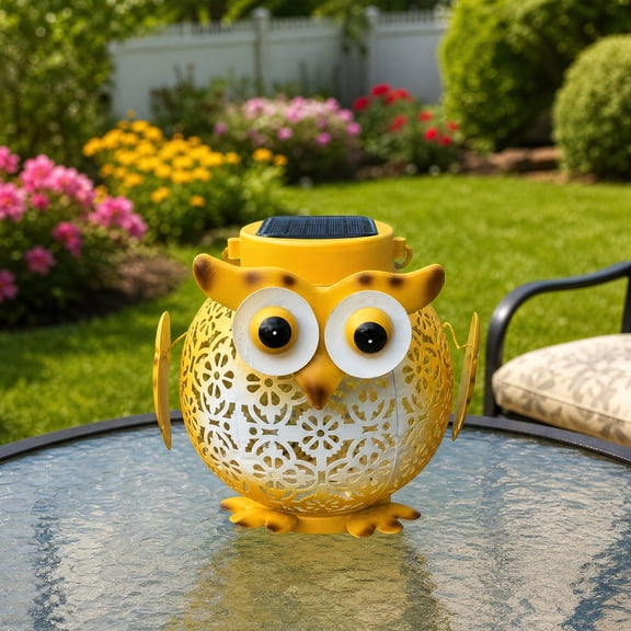 mdesiwst Metal Owl Solar Light, Outdoor Solar Owl Lantern, Waterproof Solar Powered Garden Light, Hanging Floral Owl Lantern for Patio Yard Porch
