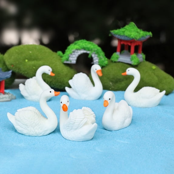 mdesiwst Miniature Swan Figurine Mini White Swan Resin Statue Realistic Animal Ornament Dollhouse Fairy Garden Micro Landscape Decoration