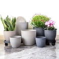 thumbnail image 1 of mdesiwst Modern Plant Pot with Saucer, Gray Flower Pot with Drainage Holes, Stone-Look Planter for Indoor Outdoor Plants, 1 of 8