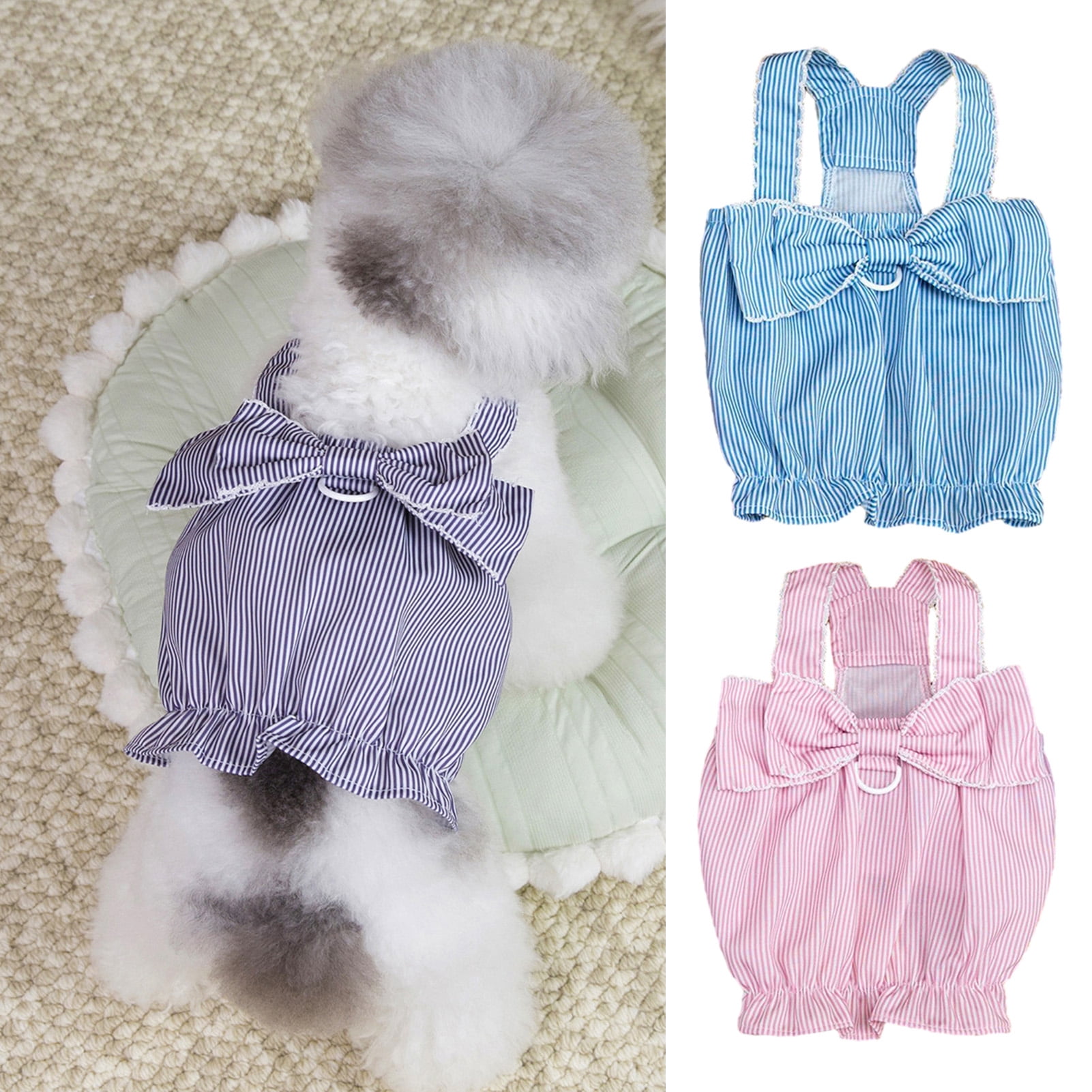mdesiwst Pet Striped Dress Spring Summer Sleeveless Large Bow Small ...