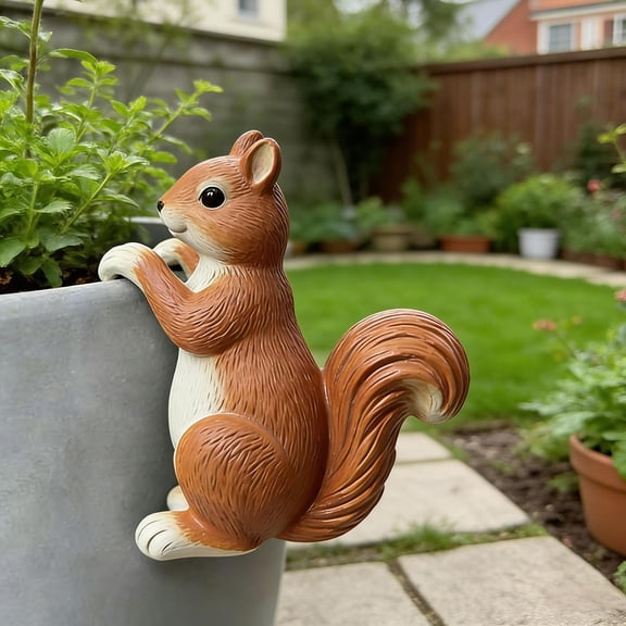 mdesiwst Planter Climber Squirrel Statue, Cute Lifelike Squirrel Sculpture, Resin Small Animal Figurine for Plant Pot Edge Decoration