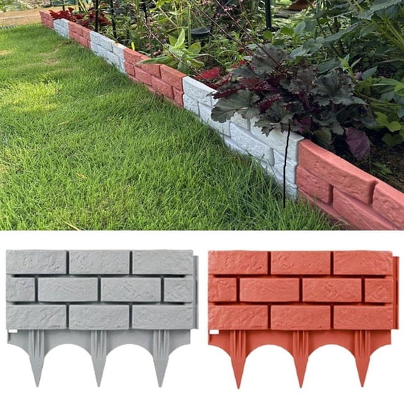 mdesiwst Plastic Garden Retaining Fence Brick Look Edging Border Outdoor Landscape Edging Fence Decorative Picket Panel for Flower Beds Paths Lawns Yard