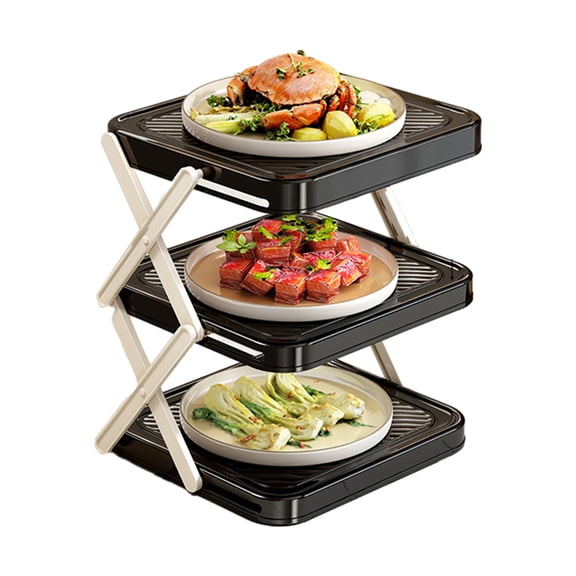 mdesiwst Plate Storage Rack Three-Tier Foldable Kitchen Organizer with Open Access Design Space-Saving Collapsible Food Display Rack for Parties And Buffets
