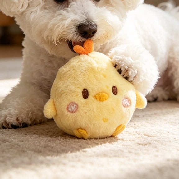 mdesiwst Plush Animal Dog Ball Fluffy Cute Bunny Chick Ball Dogs Squeaky Chew Toy Interactive Fetch Toy for Puppy Teething Outdoor Training