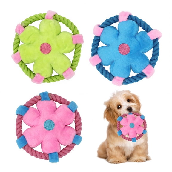 mdesiwst Plush Dog Flying Disc Stuffed Disc Dog Chew Toy Rope Circle Interactive Tug-of-War Toy for Small Medium Dogs Training Toss And Fetch