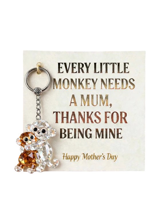 Punch The Monkey Crystal-like Keychain Monkey Holding Plush Toy Mother Day Gift Backpack Purse Car Accessories