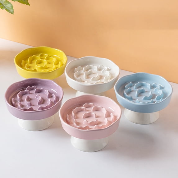 mdesiwst Raised Pet Slow Feeder Bowl, Ceramic Slow Down Eating Food Bowl, Anti Vomiting Food Dish for Small Medium Dogs & Cats
