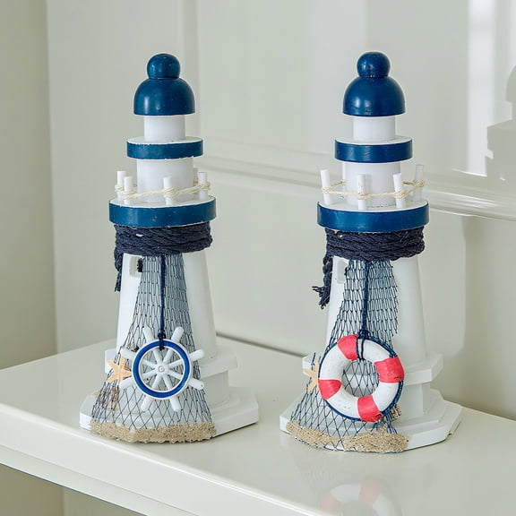 mdesiwst Retro Lighthouse Ornament Handmade Rustic Wooden Lighthouse Statue Coastal Table Centerpiece for Ocean Theme Party Beach House Decor