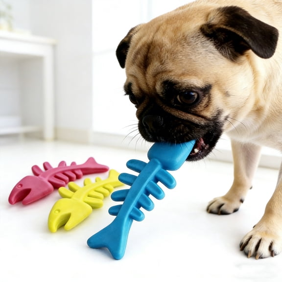 mdesiwst Rubber Bone Dog Toy Fish Bone Shape Dog Chew Toy Teeth Cleaning Toy for Aggressive Chewers Interactive Training Fetch