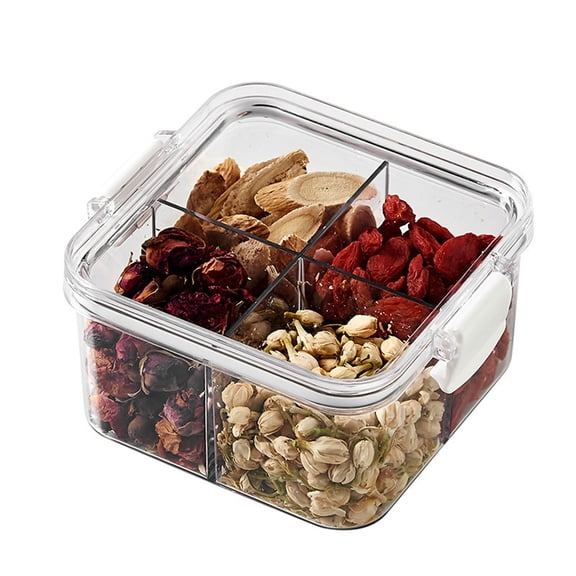 mdesiwst Sealed Storage Box Transparent Multi-Compartment Food Container Stackable Airtight Canister for Kitchen Cabinet Pantry Loose Tea Leaves Herbs Spices