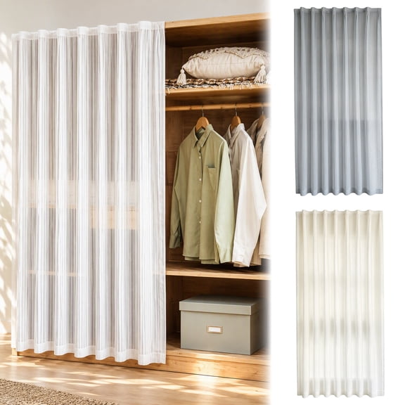 mdesiwst Self Adhesive Closet Curtain, Sheer Door Curtain, Privacy Closet Drape, Light Filtering Gauze Curtain with Hook-And-Loop Strip for Bedroom Living Room, 1 Panel