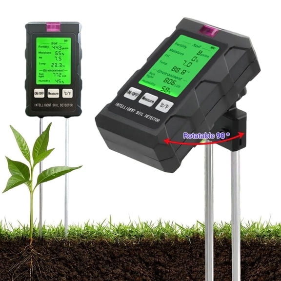 mdesiwst Soil Tester High Precision 6-in-1 Plant Moisture Meter with Dual-Needle Probe 180mm PH Moisture Temperature Light Fertility Air Readings Soil Probe