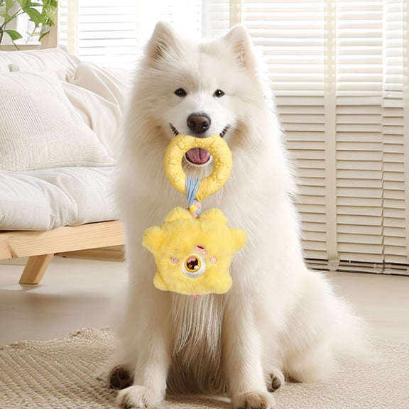 mdesiwst Squeaky Dog ​​Chew Toy Plush Dog Toy with Rubber Ring Interactive Teeth Cleaning Toy for Dogs Tug-of-War Fetch Play