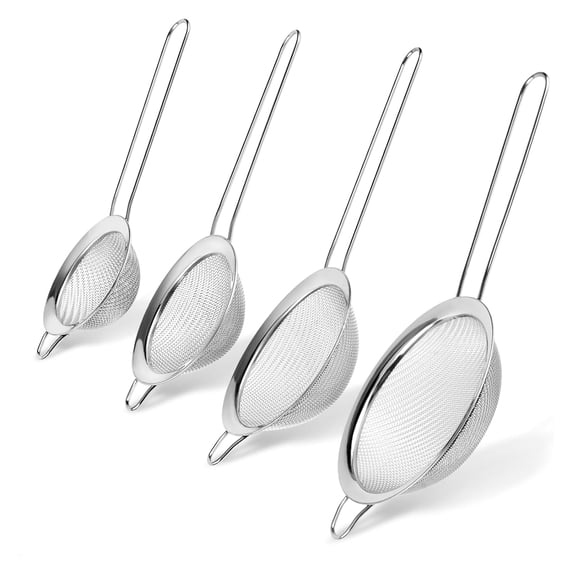 mdesiwst Stainless Steel Fine Mesh Strainer Set Multi-Size Kitchen Sifter for Flour Oil & Juice Long Handle Dishwasher Safe Versatile Sieve for Cooking Baking Tea
